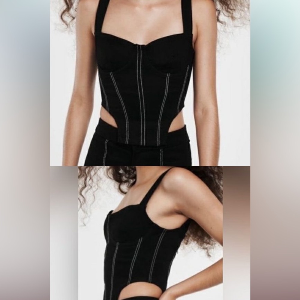 Zara Black Denim Corset Top